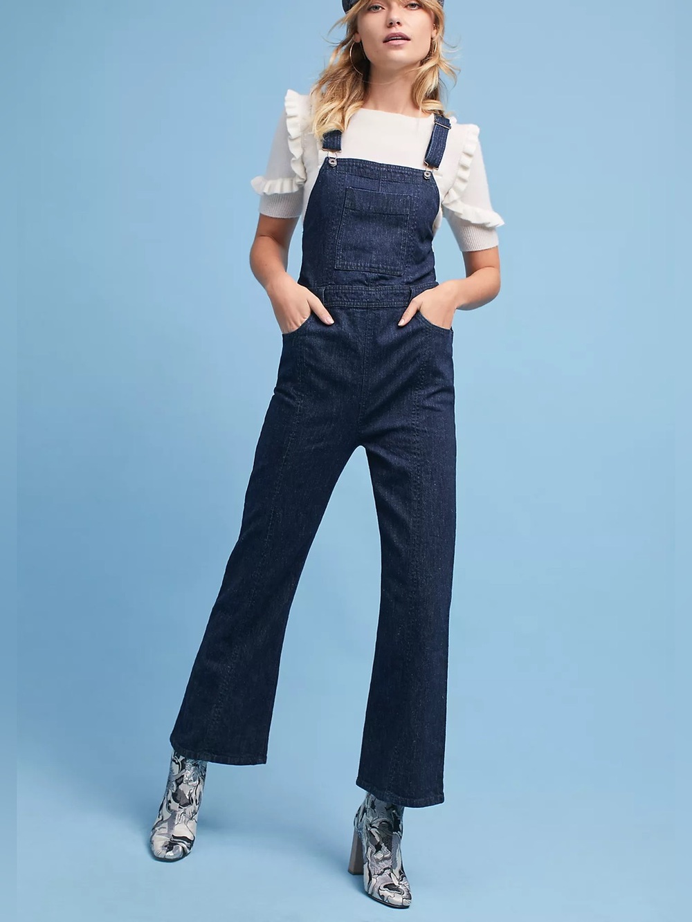 Anthropologie Pilcro Dark Wash Cropped Ankle Flare 58148231 Denim Overalls 29